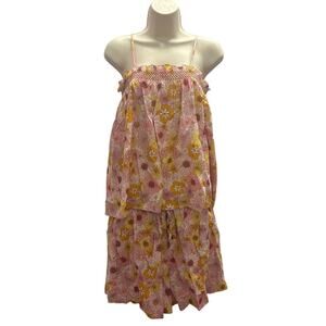 PJ‎ Place Pink Yellow White Daisy Print Pajama Set Size L NWOT